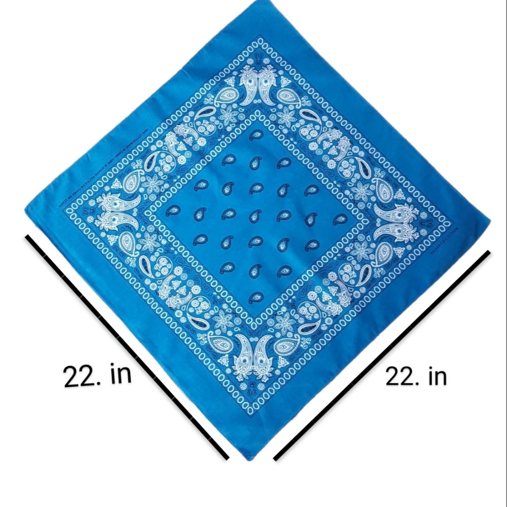 3 Piece Classic Bandana Scarf for Hair Neck and Head New Turquoise 100% Cotton - Picture 4 of 8